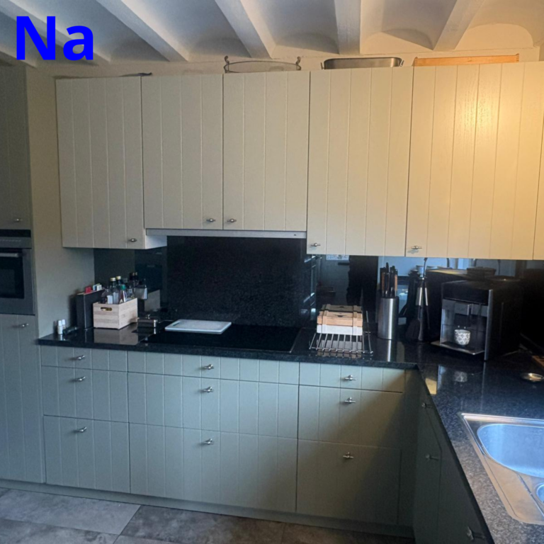 Moderne keuken met fornuis en kastjes.