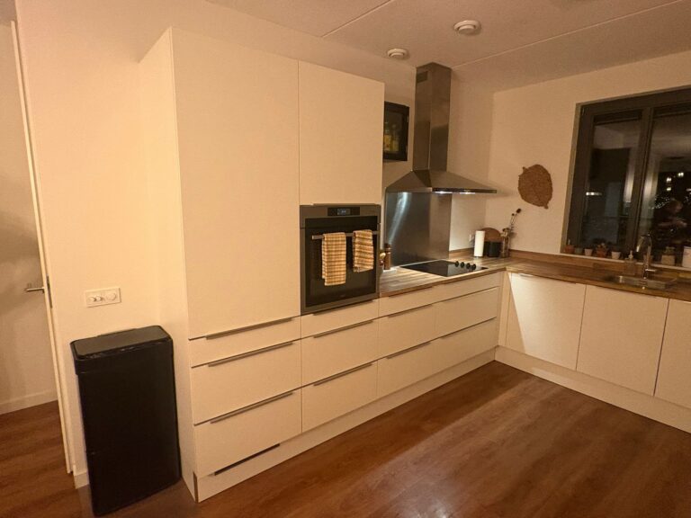 Moderne keuken met ingebouwde oven en afzuigkap